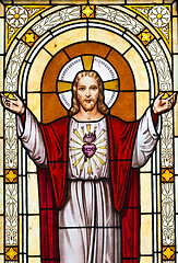 Image showing Jesus window painting in cemetery