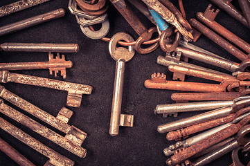 Image showing A large group of rusty keys