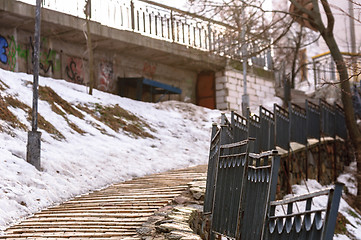 Image showing A stairway in the park with snow