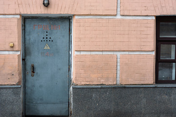 Image showing Abandoned factory door