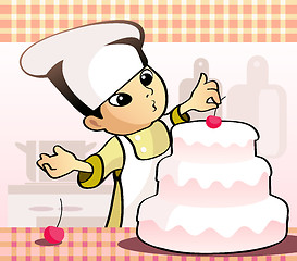 Image showing Confectioner baking a cake