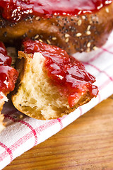 Image showing Sweet bread ( challah ) with strawberry jam