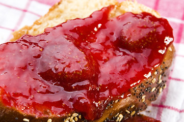 Image showing Sweet bread ( challah ) with strawberry jam