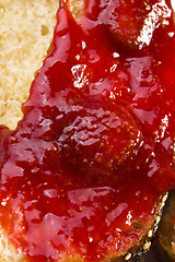 Image showing Sweet bread ( challah ) with strawberry jam