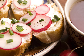 Image showing Sandwich with cheese, radish and chive - Healthy Eating 
