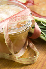 Image showing Rhubarb jam in glass jar
