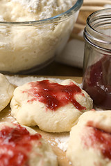 Image showing Sweet doughnuts with rose marmelade