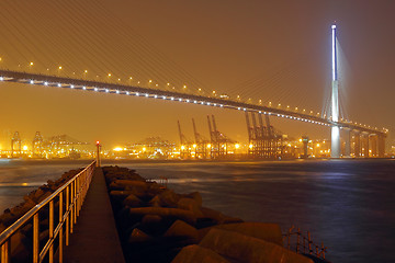 Image showing container terminal and stonecutter bridge in Hong Kong 