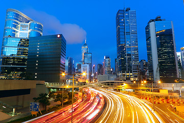 Image showing Modern urban landscape and the bustling streets in the evening 