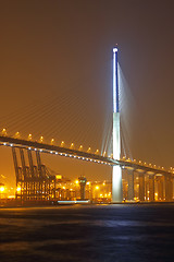 Image showing container terminal and stonecutter bridge in Hong Kong 