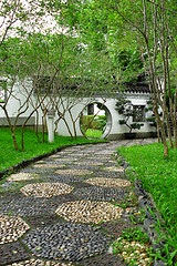 Image showing Circle entrance of Chinese garden in Hong Kong 