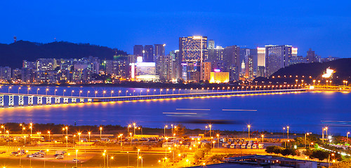 Image showing Macau cityscape of bridge and skyscraper Macao, Asia. 