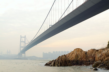 Image showing Tsing ma bridge sunset,Hongkong 