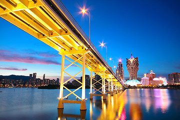 Image showing Macau cityscape of bridge and skyscraper Macao, Asia. 