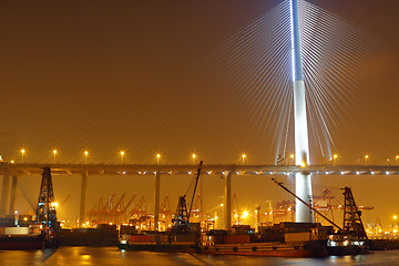 Image showing container terminal and stonecutter bridge in Hong Kong 