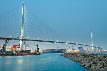 Image showing container terminal and stonecutter bridge in Hong Kong 