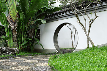 Image showing Circle entrance of Chinese garden in Hong Kong 