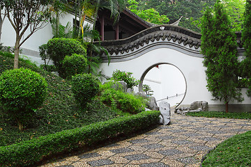 Image showing Circle entrance of Chinese garden in Hong Kong 