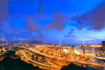 Image showing Cargo Terminal and highways at sunset