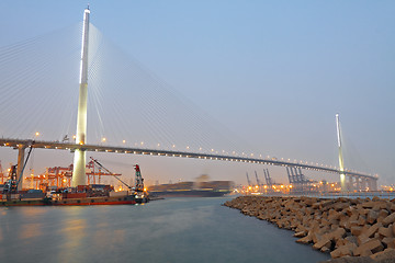 Image showing container terminal and stonecutter bridge in Hong Kong 