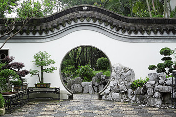 Image showing Circle entrance of Chinese garden in Hong Kong 