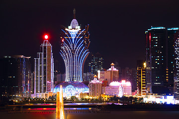 Image showing Macao cityscape with famous landmark of casino skyscraper and br