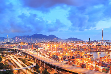 Image showing Cargo Terminal and highways at sunset