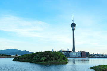 Image showing Urban landscape of Macau with famous traveling tower