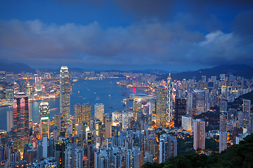 Image showing Hong Kong skyline from Victoria Peak at sunrise 