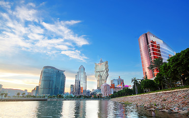 Image showing Macau cityscape of bridge and skyscraper Macao, Asia. 