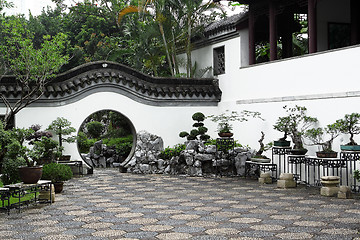 Image showing Circle entrance of Chinese garden in Hong Kong 