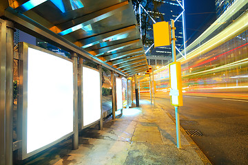 Image showing traffic city and Blank billboard on sidewalk 