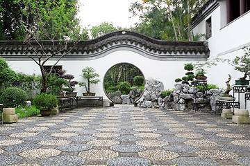 Image showing Circle entrance of Chinese garden in Hong Kong 