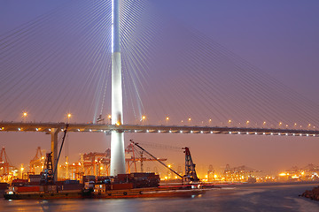 Image showing container terminal and stonecutter bridge in Hong Kong 