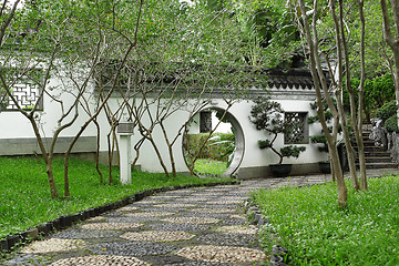 Image showing Circle entrance of Chinese garden in Hong Kong 