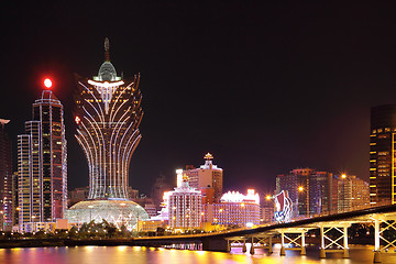 Image showing Macao cityscape with famous landmark of casino skyscraper and br