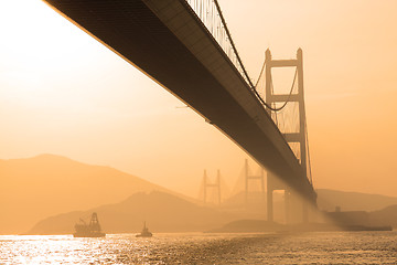 Image showing bridge in sunset , under view