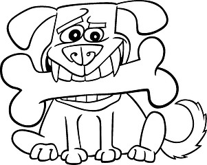 Image showing Cartoon Dog with big bone for coloring