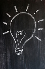 Image showing Light bulb drawn on a blackboard 