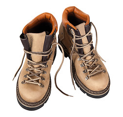 Image showing Pair of hiking boots isolated on white background