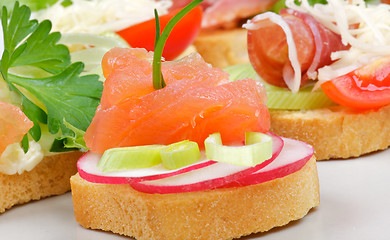 Image showing Appetizer of Smoked Salmon closeup 