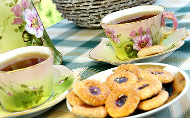 Image showing Beautiful old antique tea service in secession style with biscui