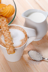 Image showing fresh breakfast coffee and pastry