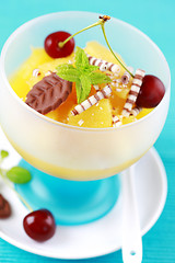 Image showing Pineapple dessert with cherry