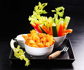 Image showing Wedges with raw vegetable and dip