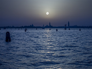 Image showing Pale Moon over Venice Italy