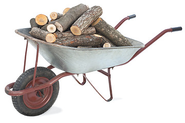 Image showing Firewood in an old wheelbarrow