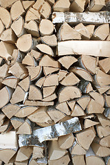 Image showing Birch logs are stacked in woodpile