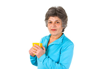Image showing Senior woman drinking coffee or tea 