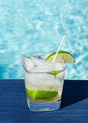 Image showing Cocktail Majito on edge by poolside